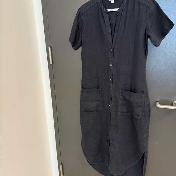 James Perse M GUC/EUC linen deep navy full length dress shirt dress - Picture 12 of 15